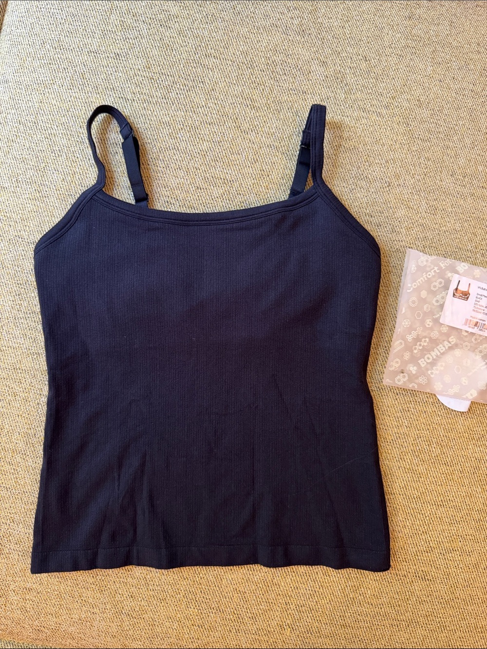 Bombas Black Ribbed Built-in Bra Seamless Cami